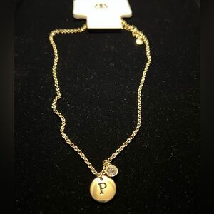 Gold Initial Pendant Necklace with “P” initial.